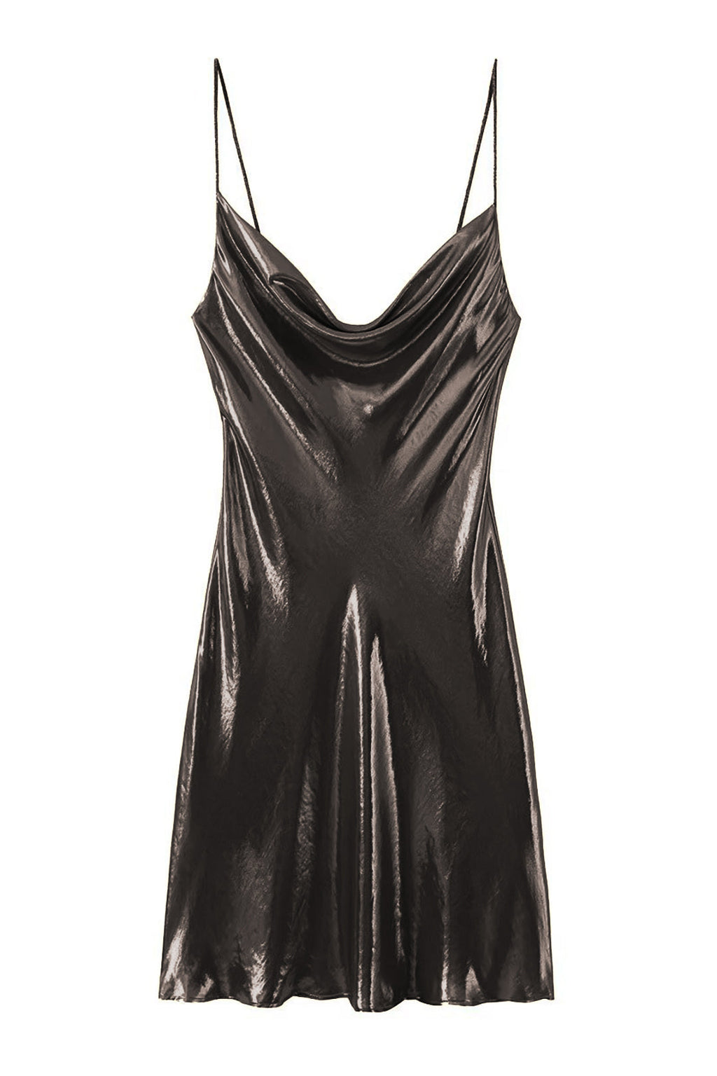 Y2K Metallic Cowl Neck Slip Mini Dress