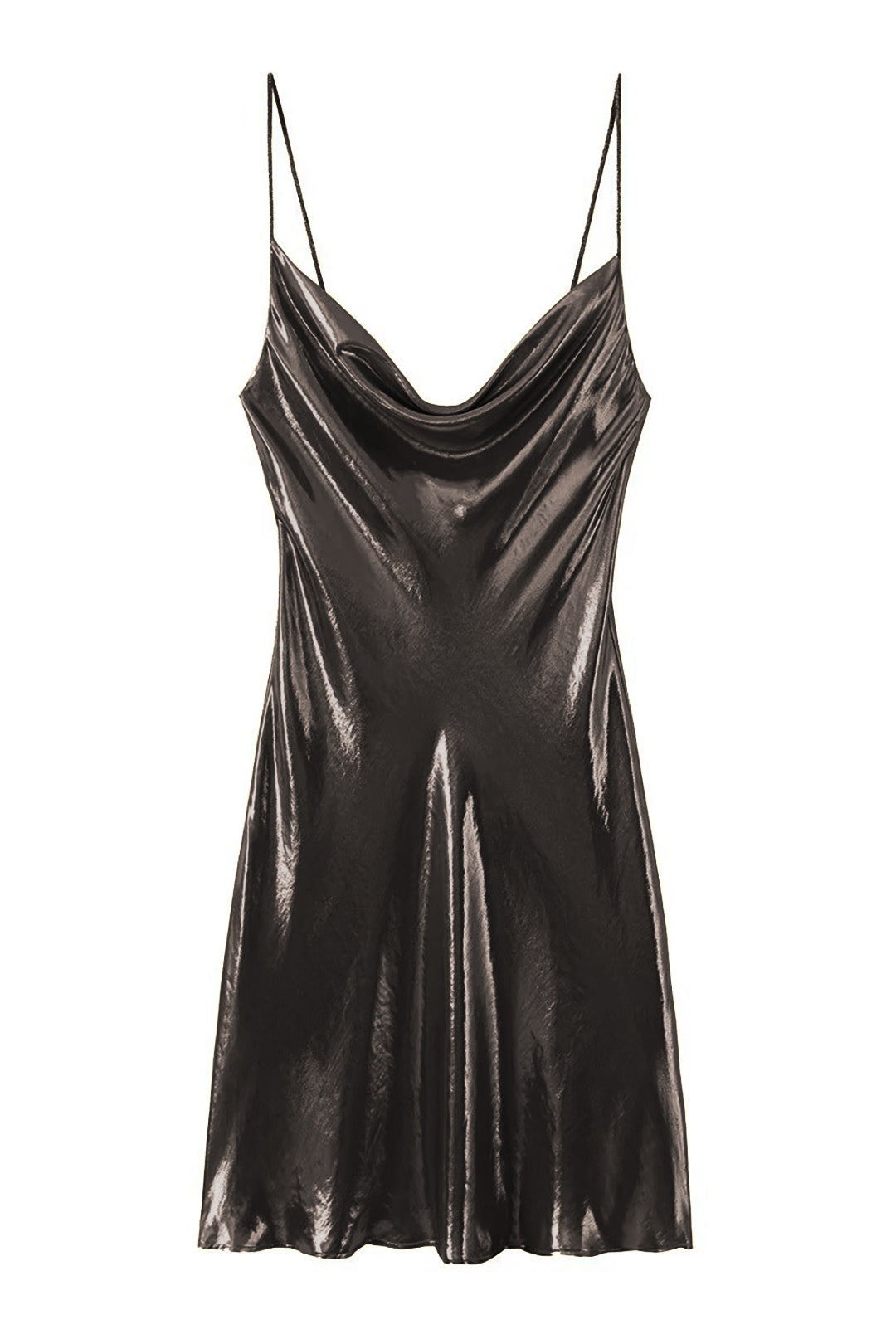 Y2K Metallic Cowl Neck Slip Mini Dress