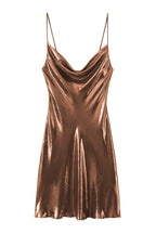 Y2K Metallic Cowl Neck Slip Mini Dress