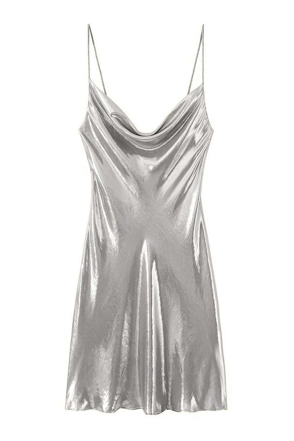 Y2K Metallic Cowl Neck Slip Mini Dress