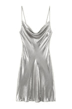 Y2K Metallic Cowl Neck Slip Mini Dress