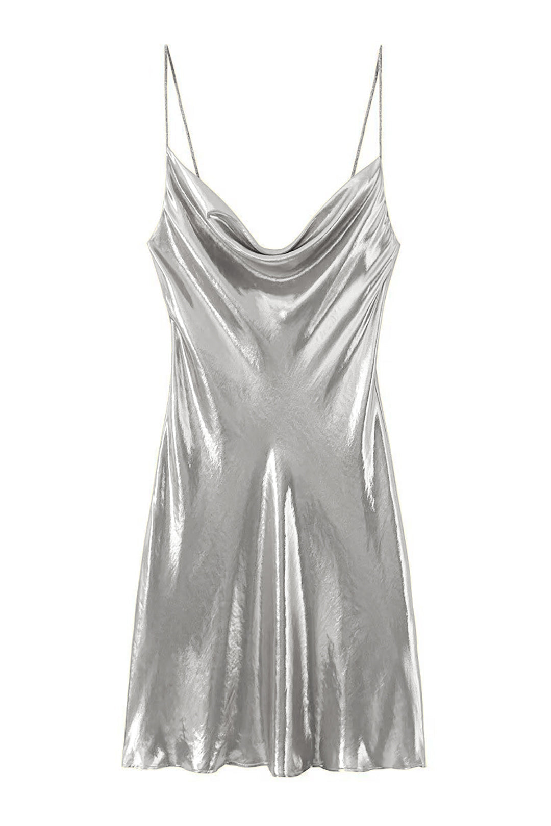 Y2K Metallic Cowl Neck Slip Mini Dress